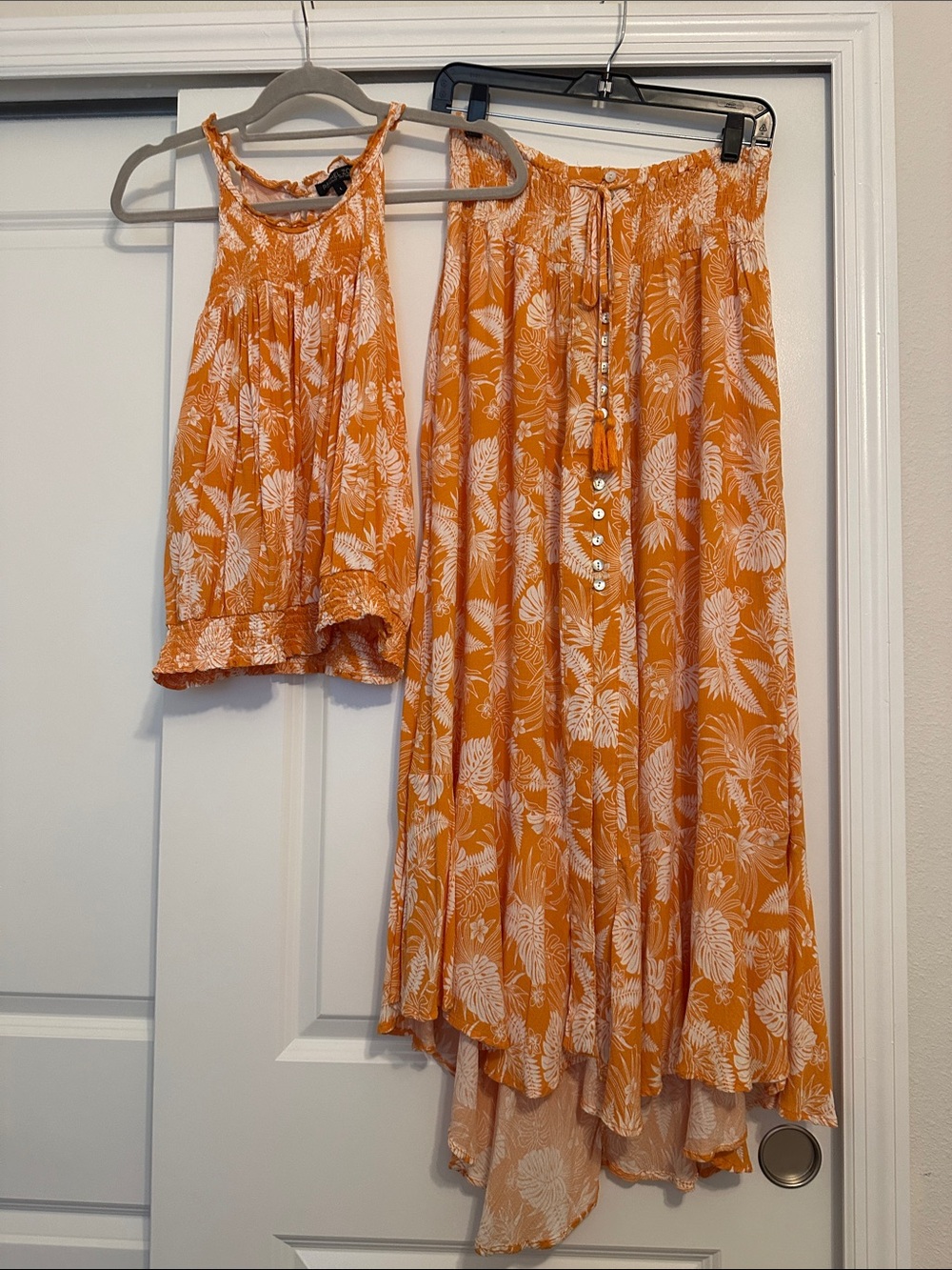 Rachel Zoe Orange and White Floral Two-Piece Skirt Set